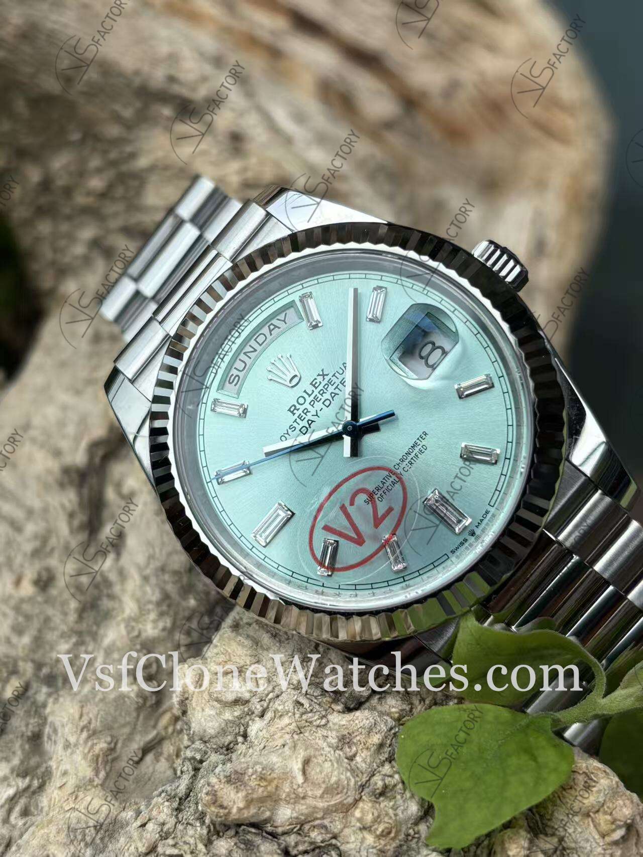 Super Clone Watches – Rolex Day Date M228236-0006 3255 Movement 40mm Ice Blue Dial with Diamond Markers - Image 3