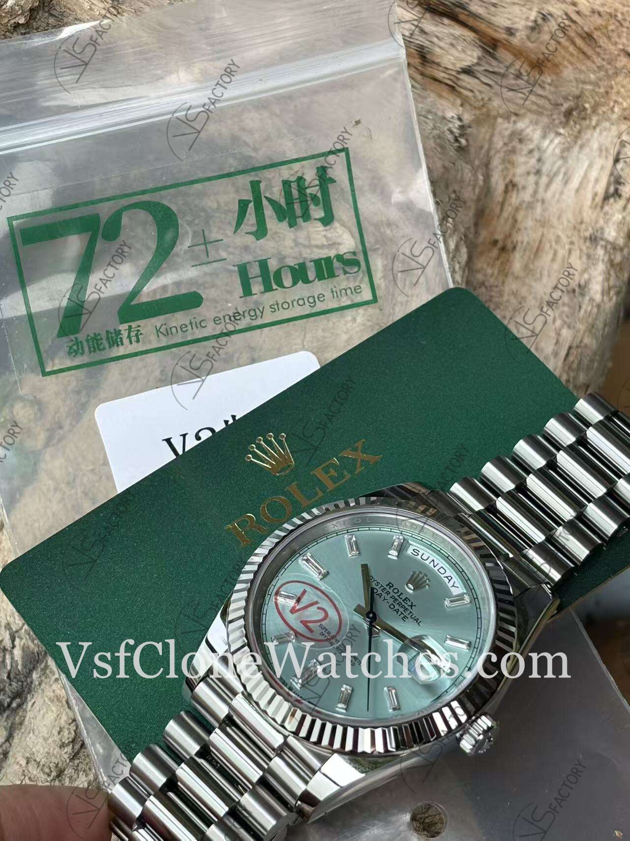 Super Clone Watches – Rolex Day Date M228236-0006 3255 Movement 40mm Ice Blue Dial with Diamond Markers - Image 8