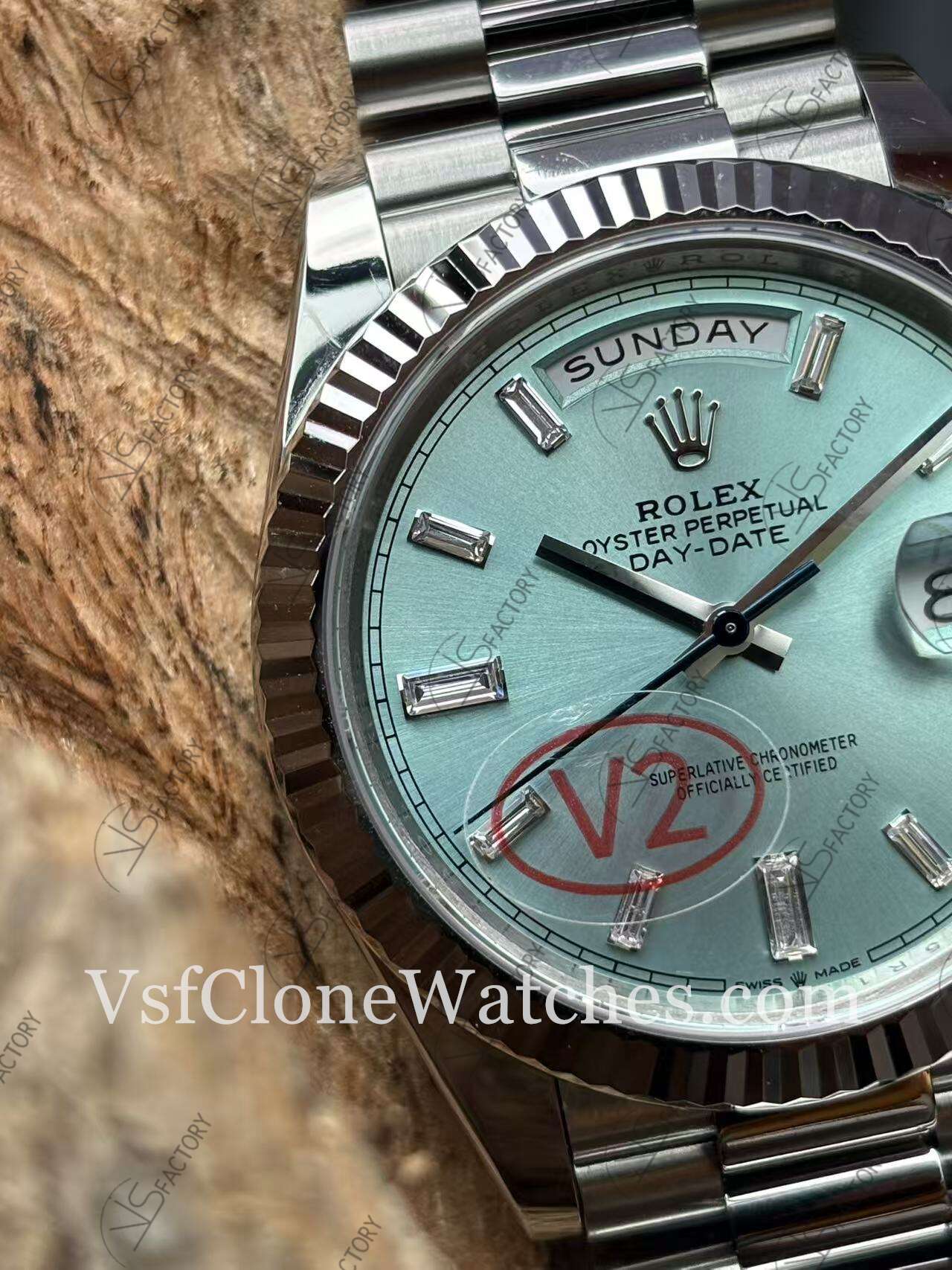 Super Clone Watches – Rolex Day Date M228236-0006 3255 Movement 40mm Ice Blue Dial with Diamond Markers - Image 4
