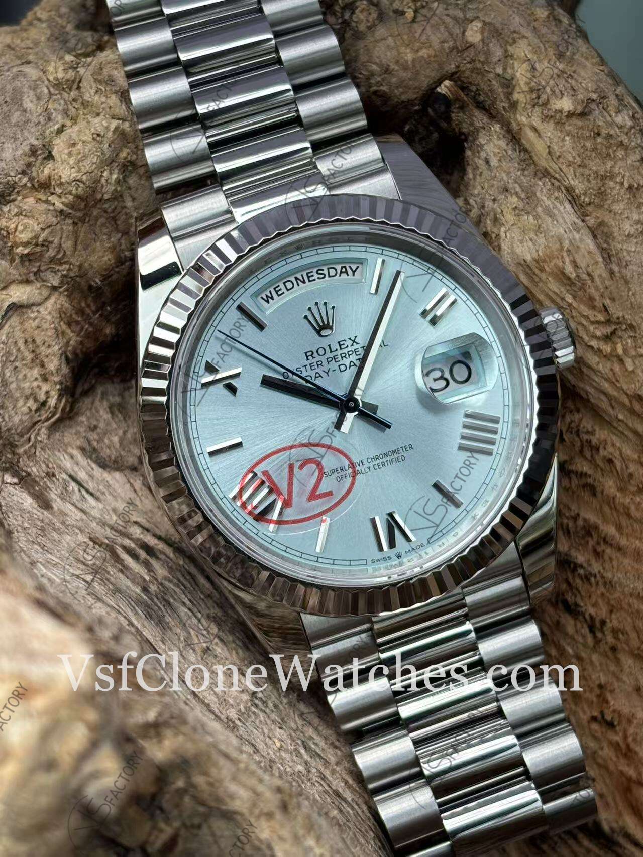 Super Clone Watches – Rolex Day Date M228236-0012 3255 Movement 40mm Ice Blue Rome Dial - Image 2