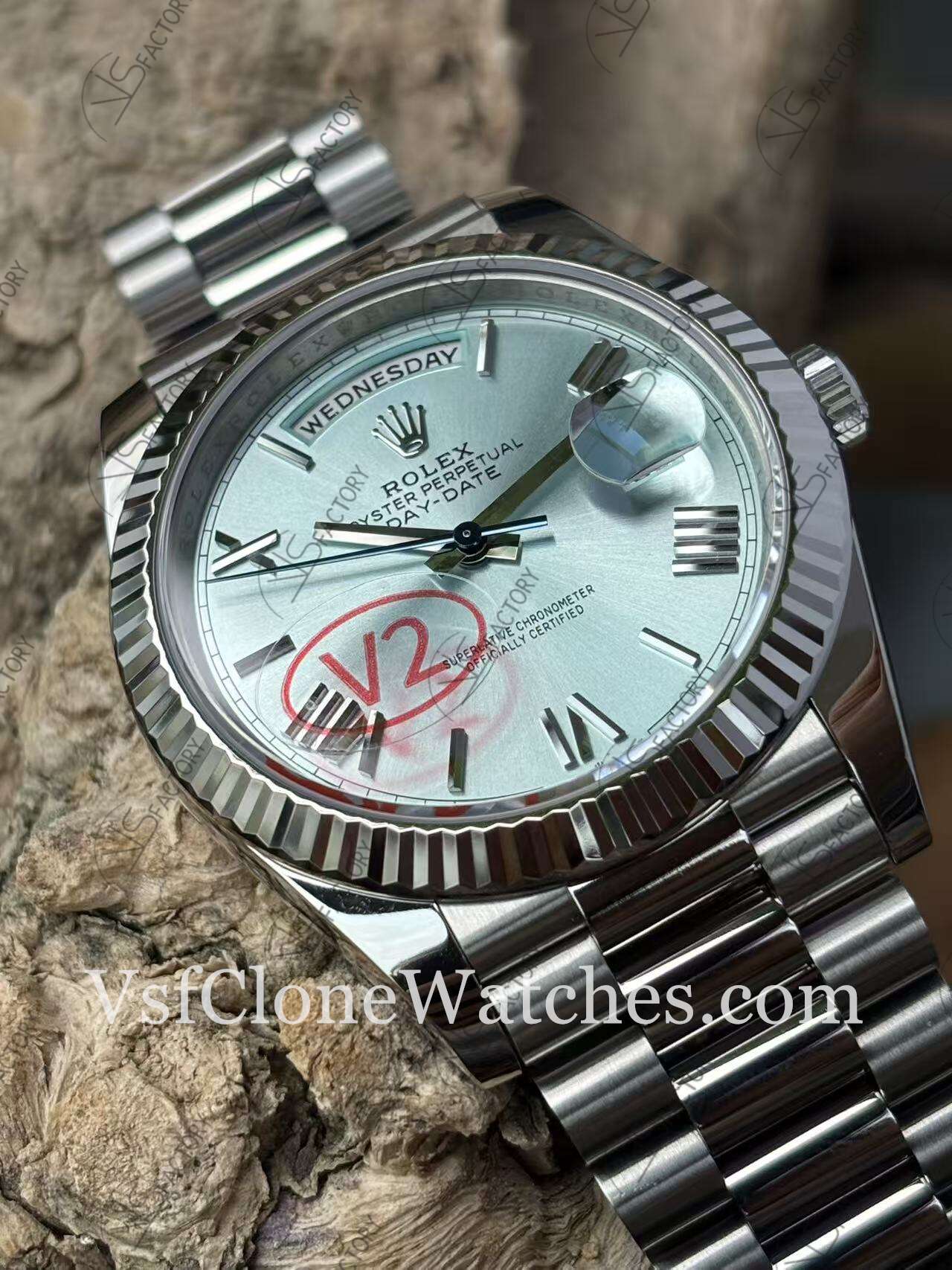 Super Clone Watches – Rolex Day Date M228236-0012 3255 Movement 40mm Ice Blue Rome Dial - Image 5