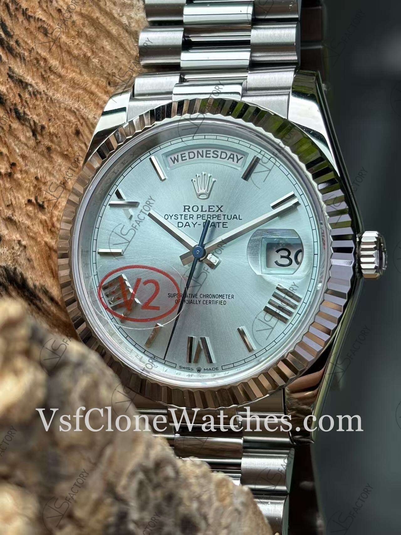 Super Clone Watches – Rolex Day Date M228236-0012 3255 Movement 40mm Ice Blue Rome Dial - Image 3
