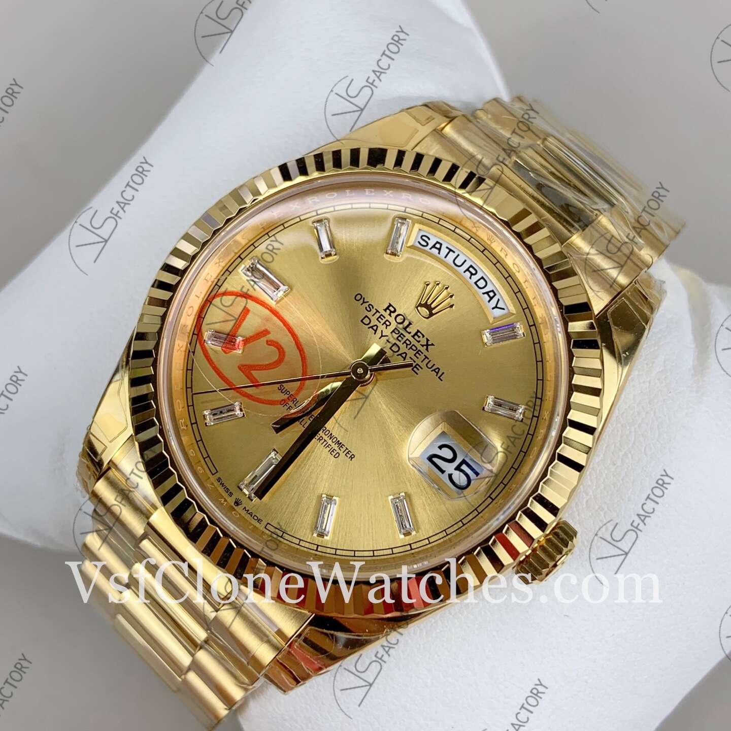 Super Clone Watches – Rolex Day Date M228238-0005 3255 Movement 40mm Gold Dial Diamond Hour Markers - Image 3