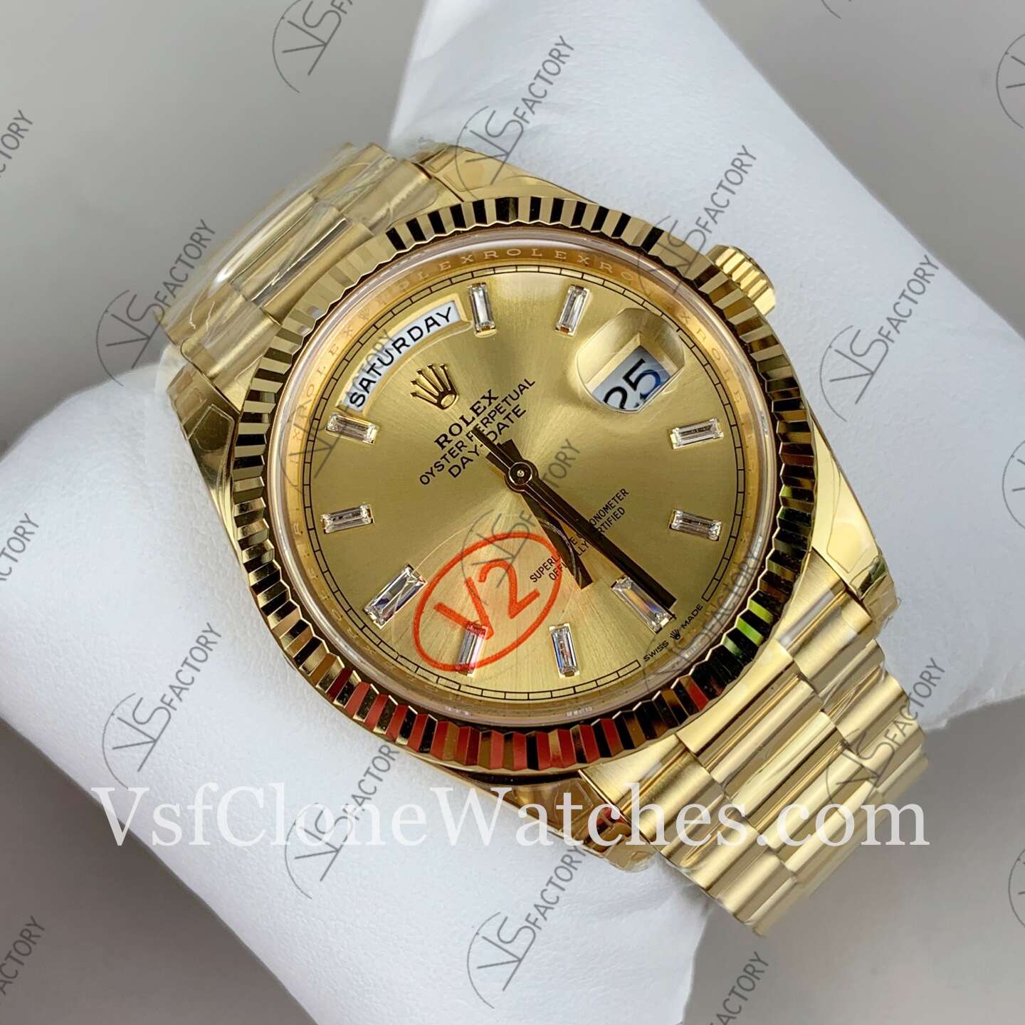 Super Clone Watches – Rolex Day Date M228238-0005 3255 Movement 40mm Gold Dial Diamond Hour Markers - Image 2
