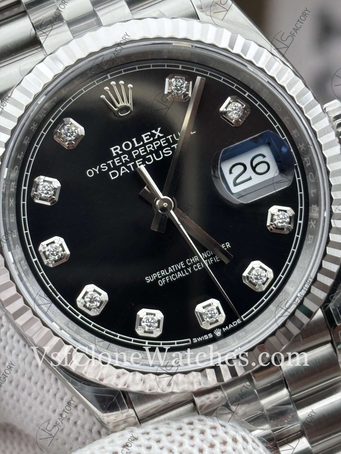 Super Clone Watches – Rolex DateJust m126334-0012 Jubilee 41MM 3235 Movement Black Dial Diamond Hour Markers - Image 3