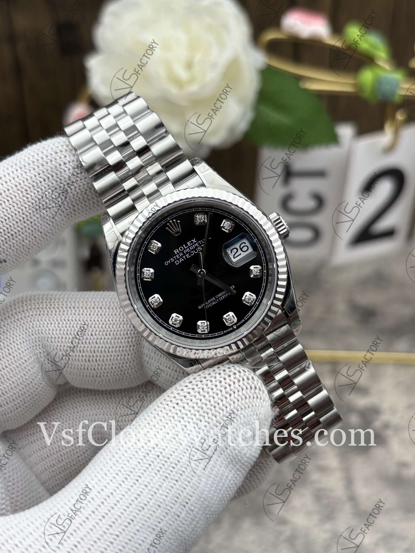 Super Clone Watches – Rolex DateJust m126334-0012 Jubilee 41MM 3235 Movement Black Dial Diamond Hour Markers - Image 2