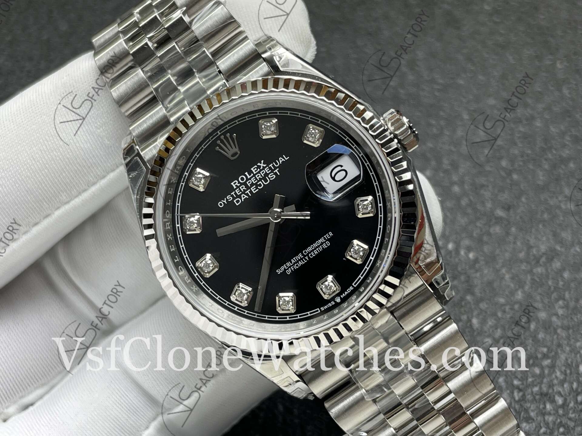 Super Clone Watches – Rolex DateJust M126234-0027 Jubilee 36MM 3235 Movement Black Dial Diamond Hour Markers - Image 4