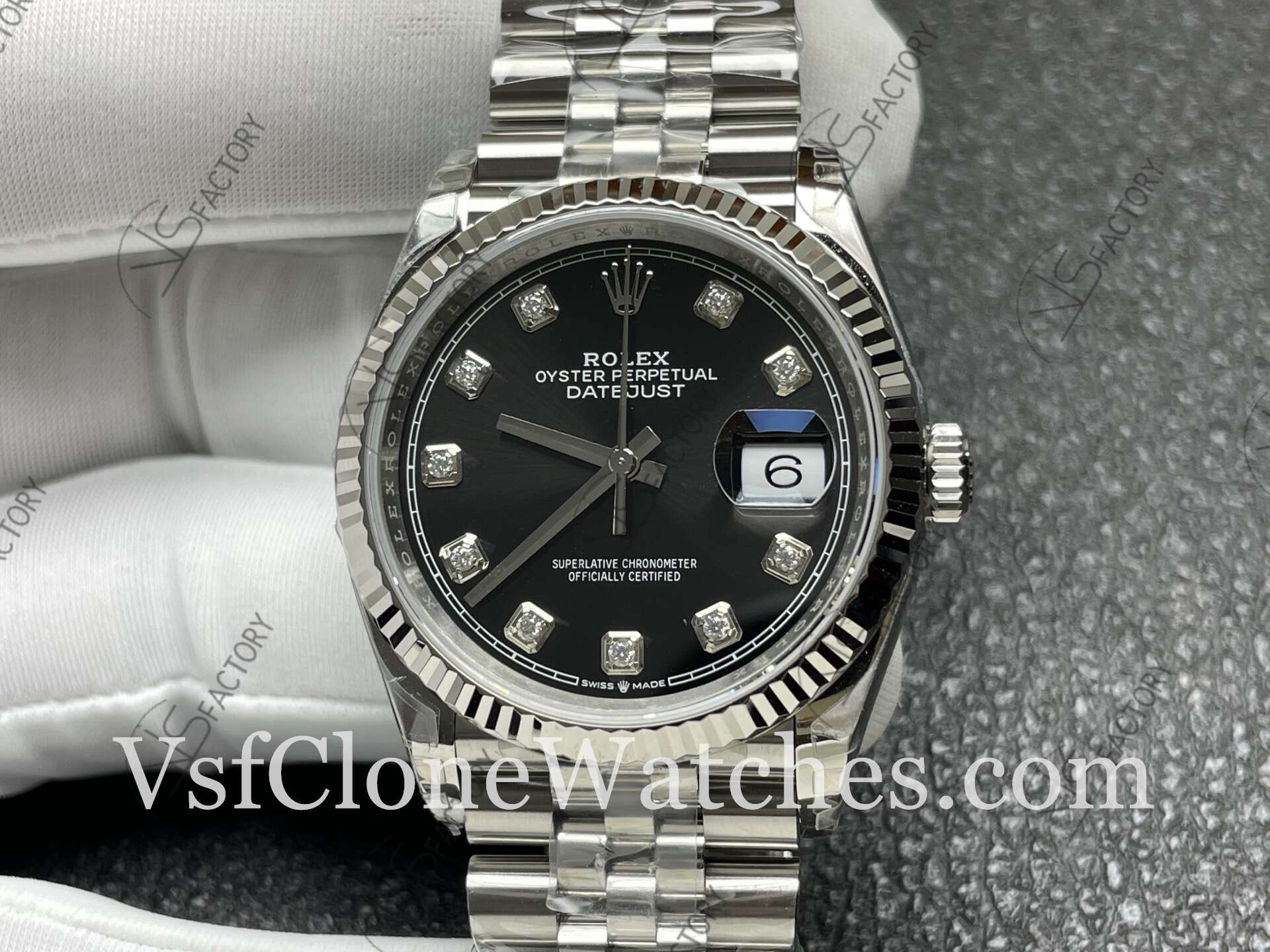 Super Clone Watches – Rolex DateJust M126234-0027 Jubilee 36MM 3235 Movement Black Dial Diamond Hour Markers - Image 2