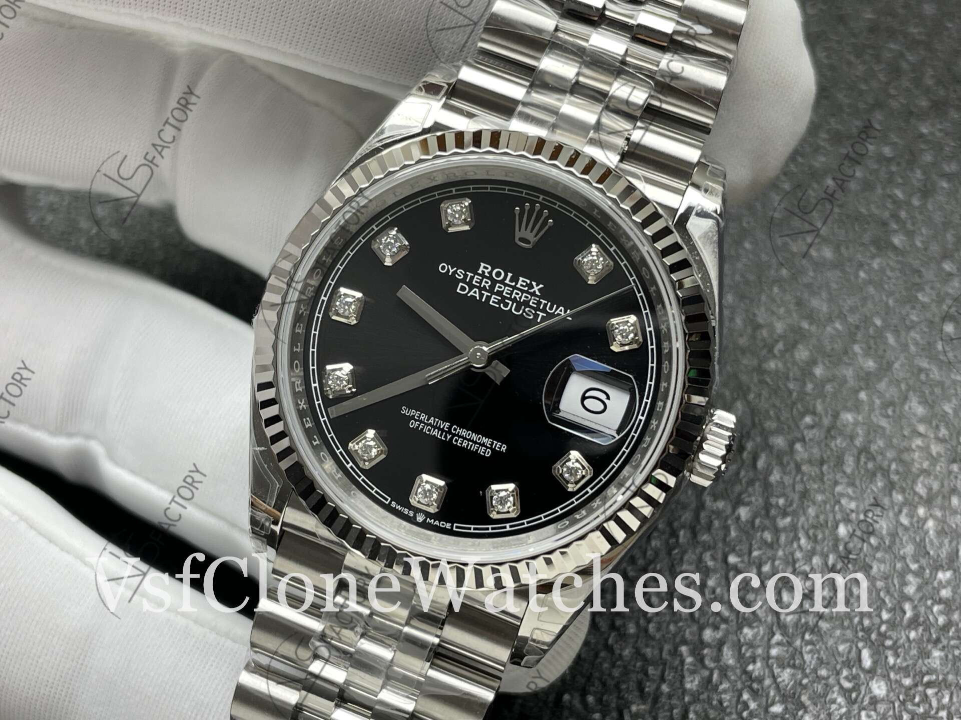 Super Clone Watches – Rolex DateJust M126234-0027 Jubilee 36MM 3235 Movement Black Dial Diamond Hour Markers - Image 3