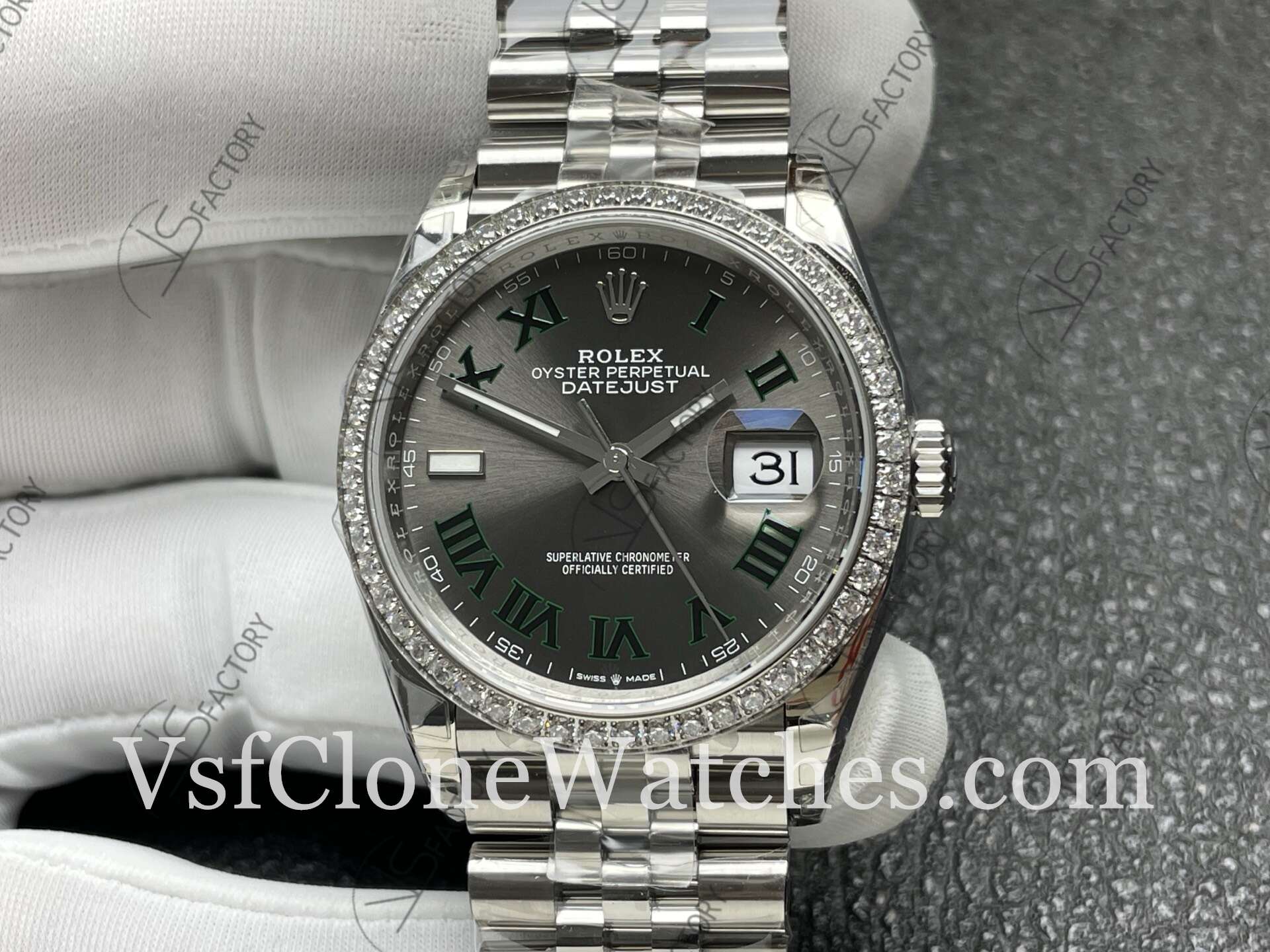 Super Clone Watches – Rolex DateJust m126284rbr-0037 Jubilee 36MM 3235 Movement Grey Roman Dial Diamond Bezel - Image 2