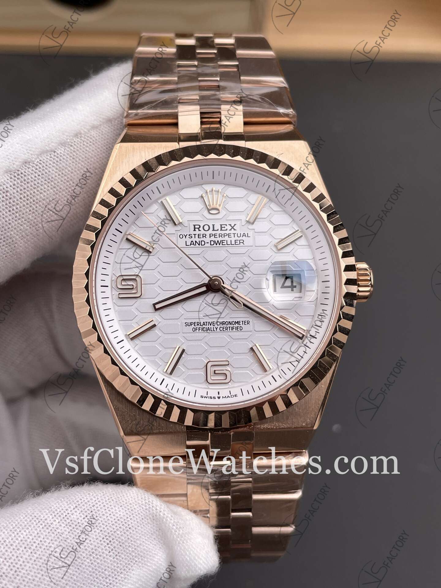 Super Clone Watches – Rolex Land-Dweller Rose Gold M127335-0001 7135 Movement White Dial 40MM - Image 2